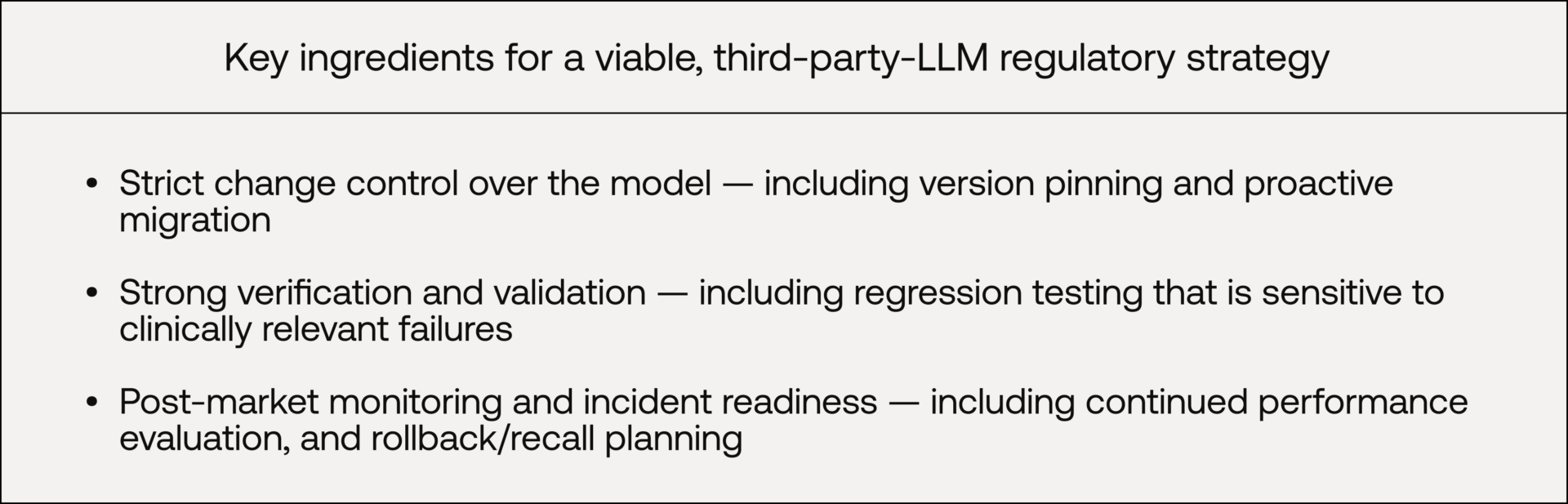 The key ingredients for a viable, third-party-LLM regulatory strategy for SaMD under EU MDR